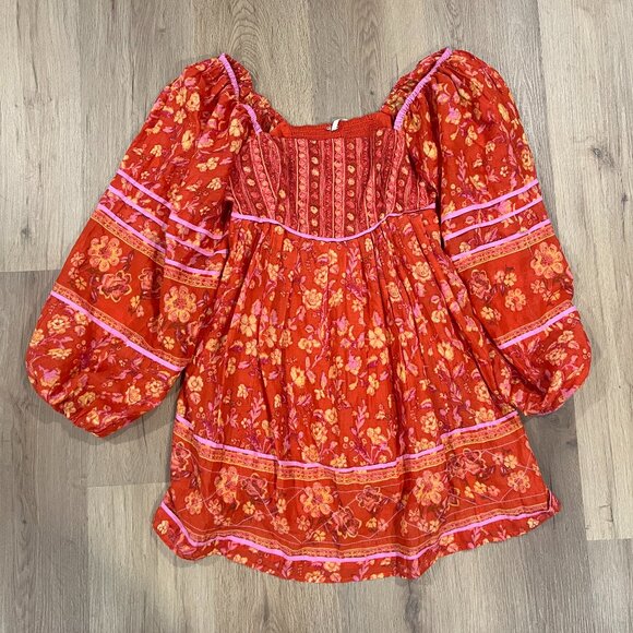 Free People Long Sleeve Mini Dress Boho Orange and Pink XS - Picture 3 of 6